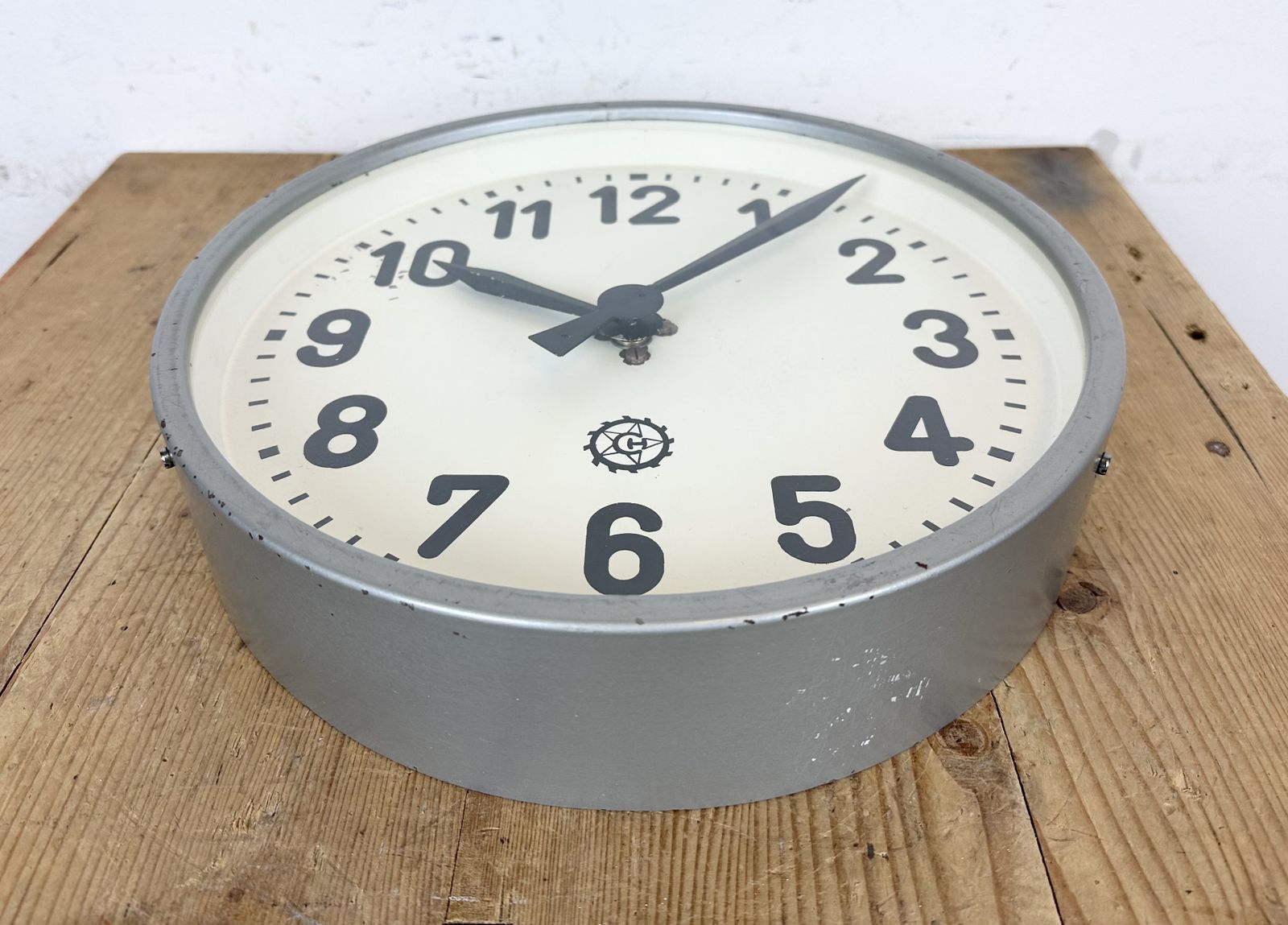 Grey Industrial Factory Wall Clock From Chronotechna, 1950s photo furniture