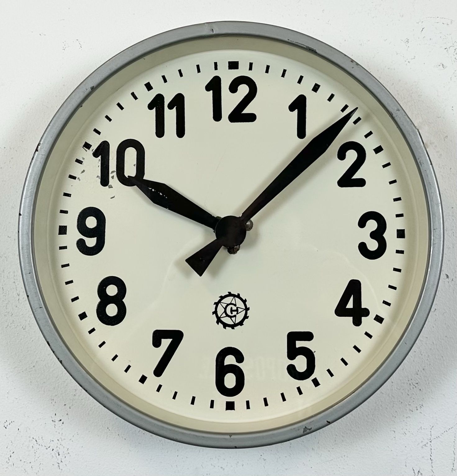 Grey Industrial Factory Wall Clock From Chronotechna, 1950s photo Home Decor