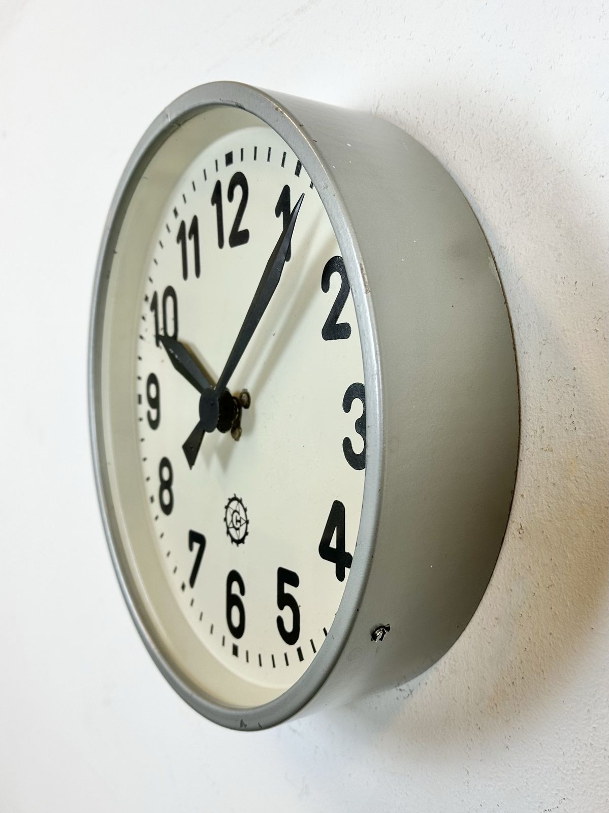 Grey Industrial Factory Wall Clock From Chronotechna, 1950s photo buy