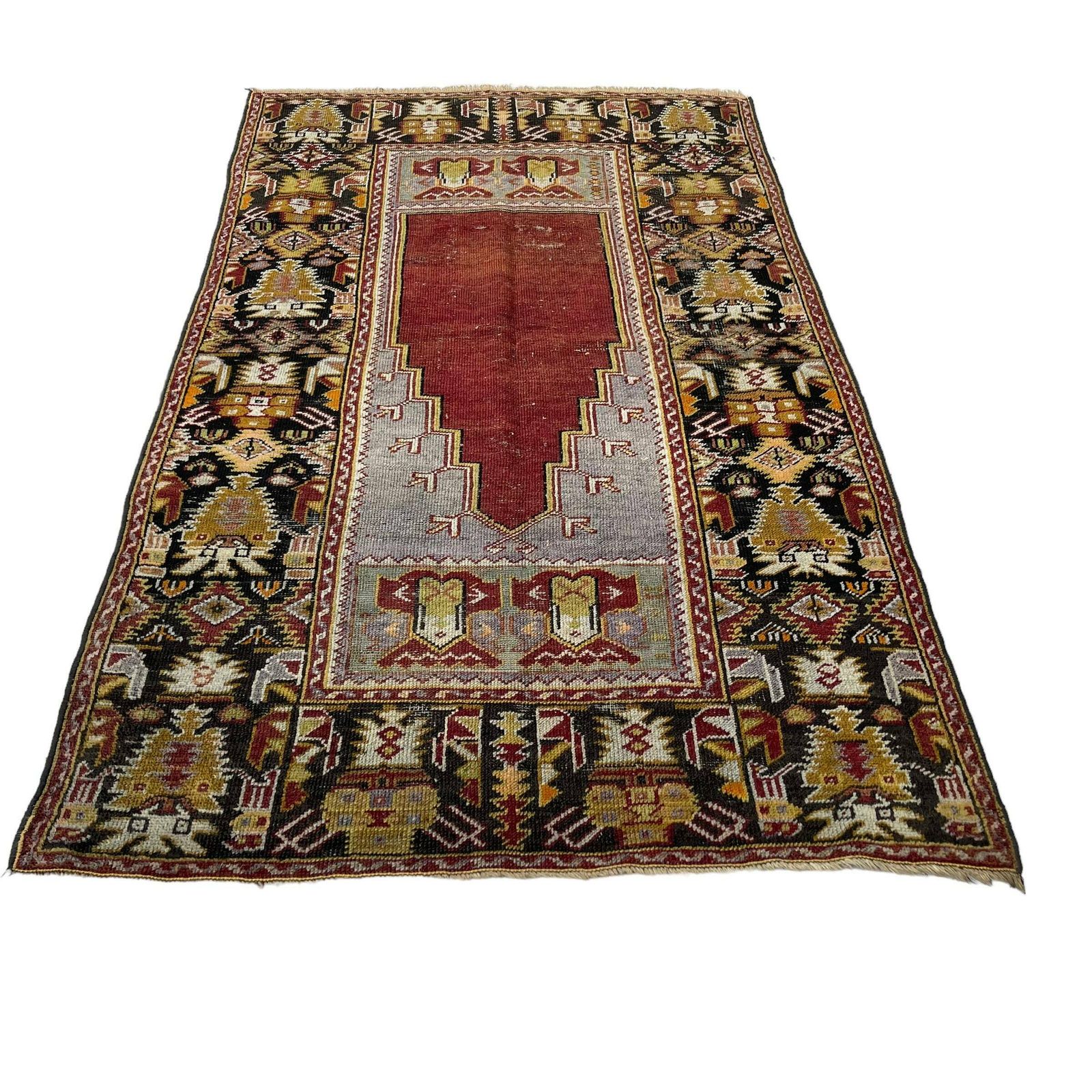 Antique Turkish Rug,Feiner Handgeknüpfter Orientteppich Türkisch Teppich, 185x 110 Cm