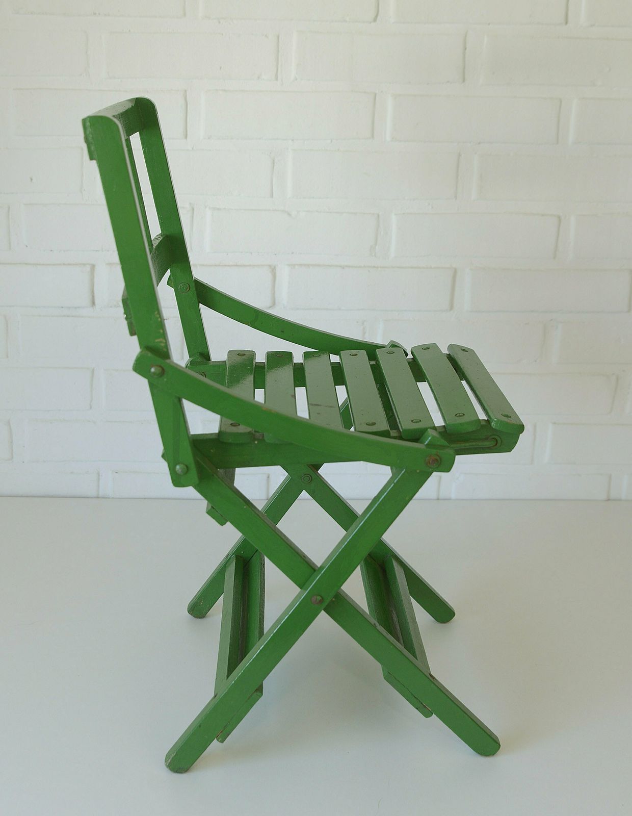 Vintage Wooden Decor / Plant Stand / Rustic Folding Chair / Handmade Furniture / Green Shabby Chic / Small Kids Chair / Yugoslavia 1960's photo furniture
