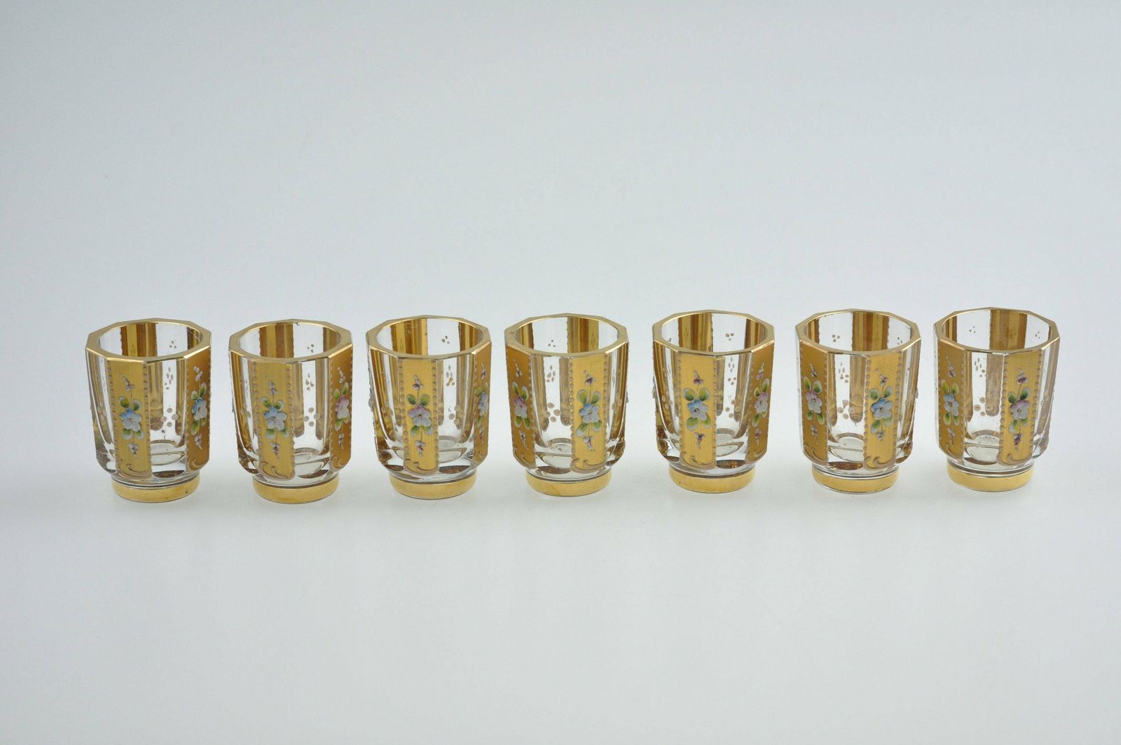 Czech Decanter, Decanter Set, Hand Painted Decanter, Gold Enameled Decanter Set, Glass Decanter Set, Glass Decanter, Antique Decanter Set photo furniture