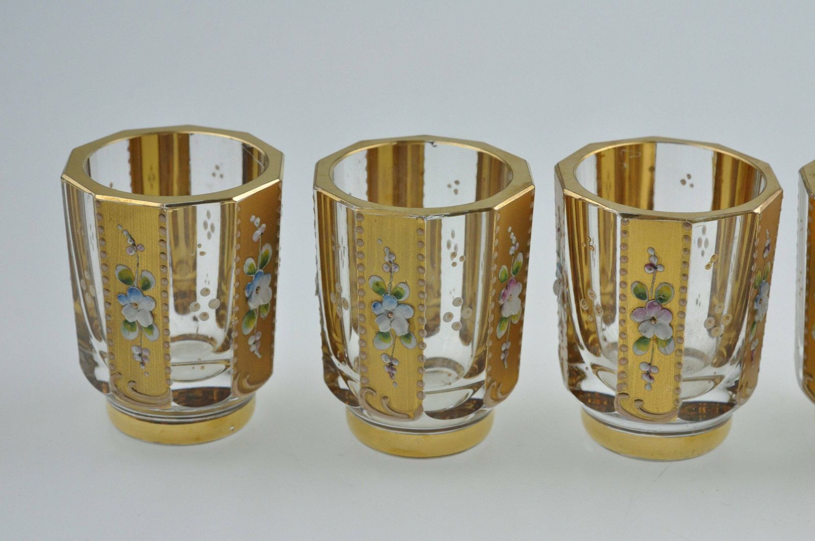 Czech Decanter, Decanter Set, Hand Painted Decanter, Gold Enameled Decanter Set, Glass Decanter Set, Glass Decanter, Antique Decanter Set photo for sale