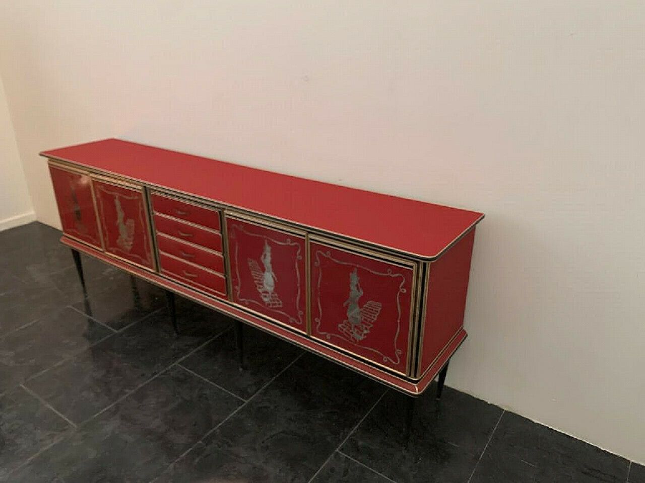 photo buy Leatherette, Metal And Glass Sideboard By Umberto Mascagni, 1950s