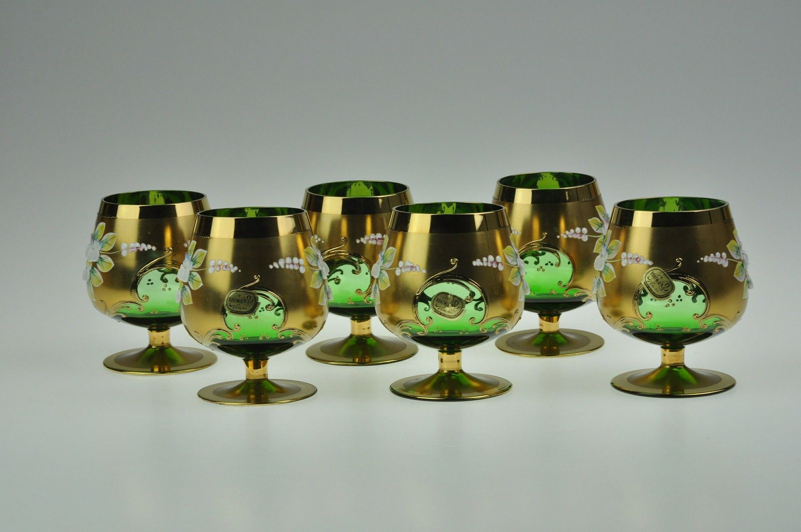 6 Vintage Bohemian Czech Goblets, Handmade Glass, Goblets Vintage, Goblets Glasses, Whiskey Glasses, Enameled Glass, Gold Plated Glass photo furniture