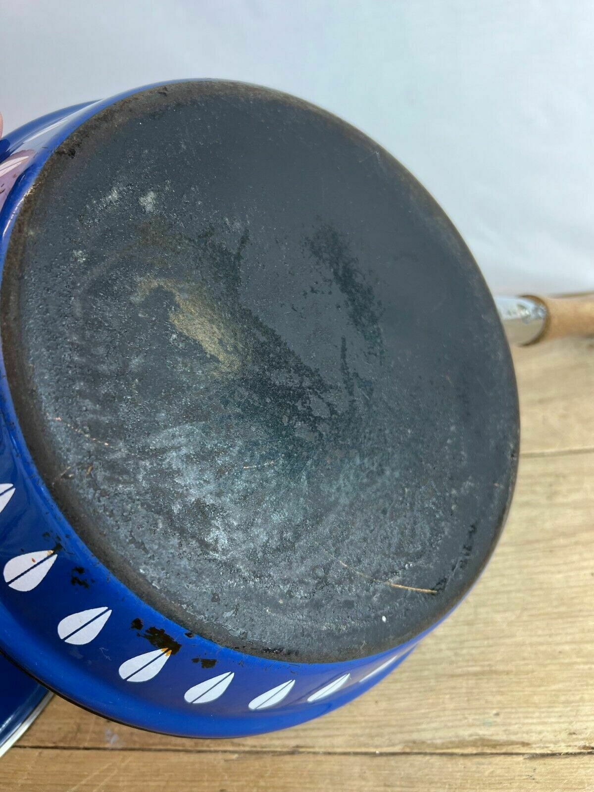 Vintage Catherine Holm Cast Iron Blue Enamel Saucepan And Lid Lotus Leaf photo buy