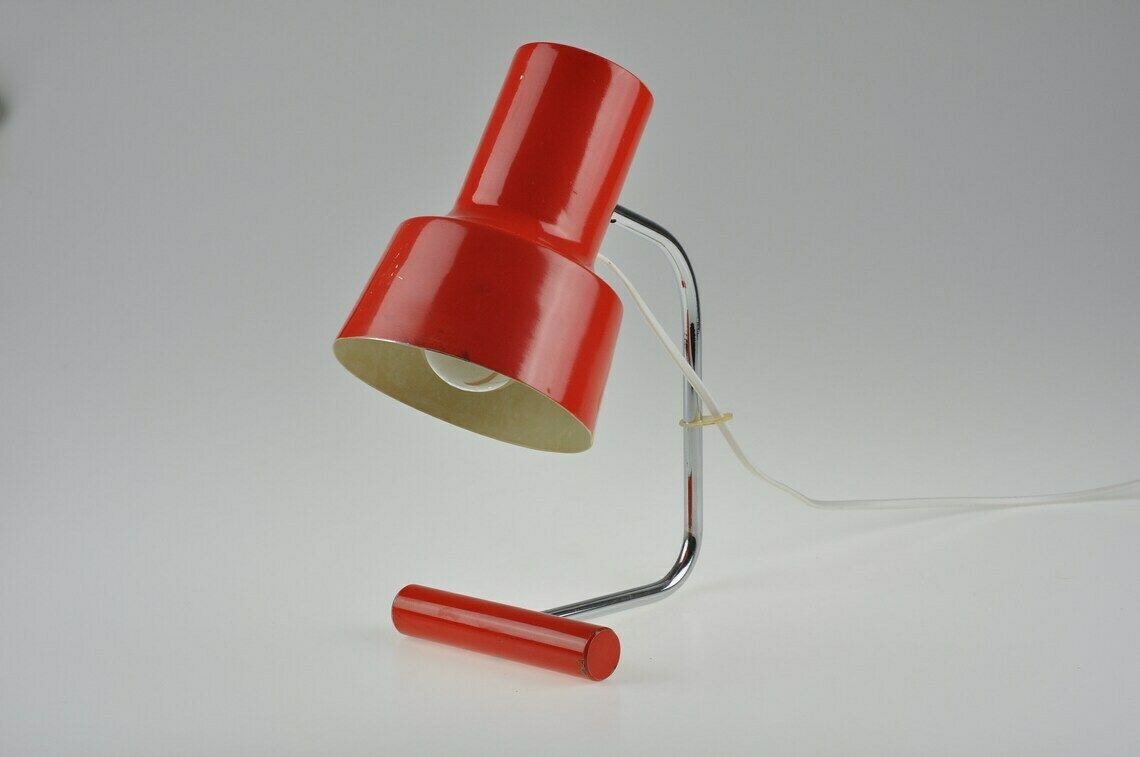 Mid Century Rode Lamp, Tafellamp, Josef Hurka Napako Lamp, Rode Lamp, Mid Century Verlichting, Bureaulamp, Vintage Lamp, Vintage Verlichting photo vinterior