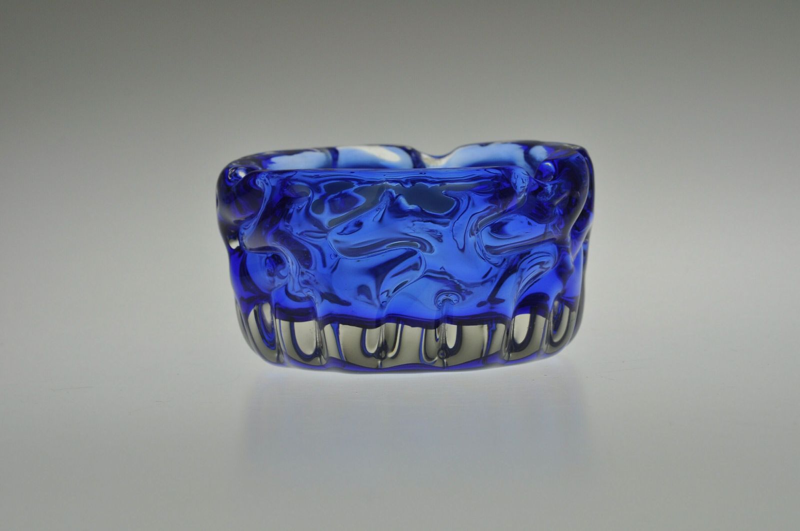Pavel Hlava   Novy Bor Glass Ashtray, Blue Ashtray, Czech Glass Ashtray, Mid Century Ashtray, Czech Glass, Bohemian Glass, Art Glass photo 97.0