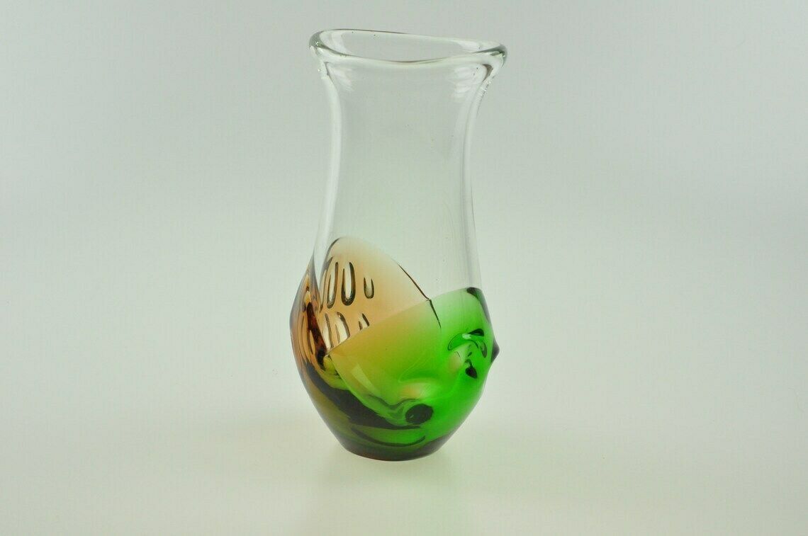 Ladislav Palecek Skrdlovice Glass Vase, Mid Century Vase, Flower Vase, Art Glass Vase, Bohemian Vase, Czech Vase, Antique Vase, Handmade photo furniture