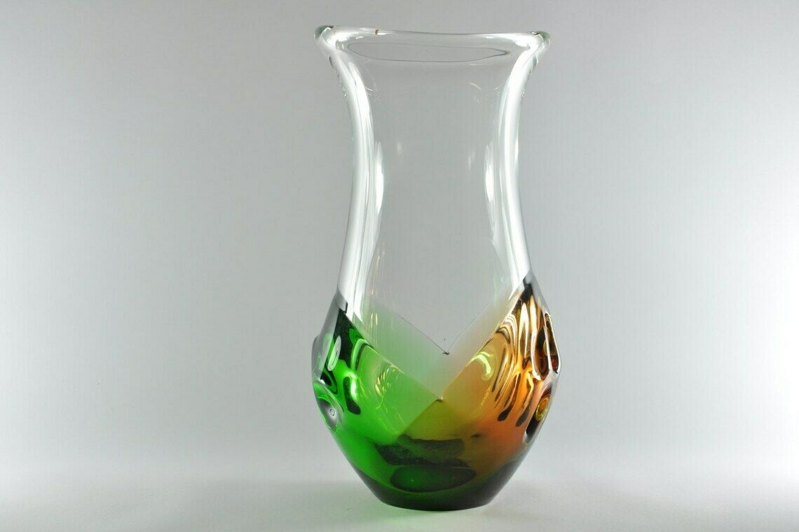 Ladislav Palecek Skrdlovice Glass Vase, Mid Century Vase, Flower Vase, Art Glass Vase, Bohemian Vase, Czech Vase, Antique Vase, Handmade photo vintage