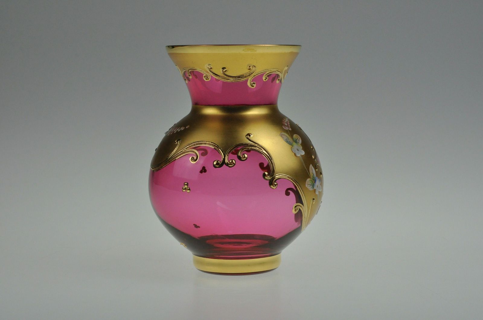 24k Gold Enamel Glass Vase, Glass Vase, Czech Glass, Art Glass, Vintage Glass, Hand Made, Enamel Vase, Red Vase, Czech Glass Vase photo 89.0