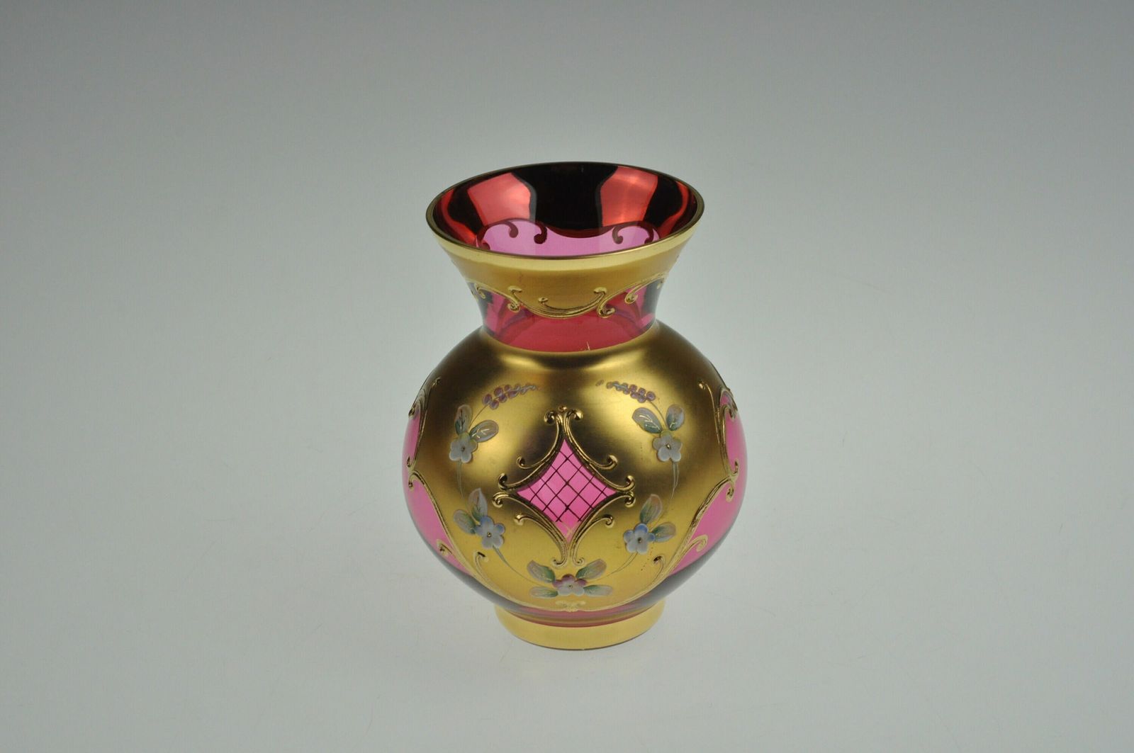 24k Gold Enamel Glass Vase, Glass Vase, Czech Glass, Art Glass, Vintage Glass, Hand Made, Enamel Vase, Red Vase, Czech Glass Vase photo buy