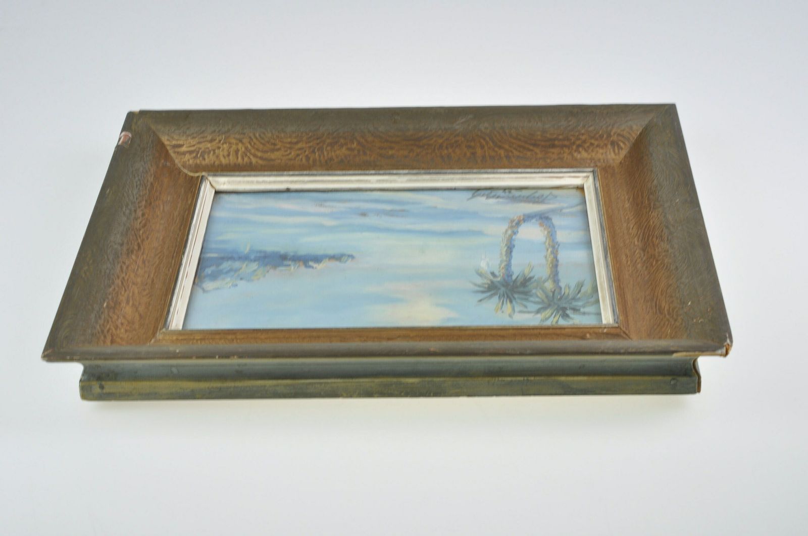 Vintage Oil Painting, Antique Oil Painting, Signed Oil Painting, Palms On The Beach Painting, Framed Oil Painting, Wall Decor, Wall Hangings photo vinterior