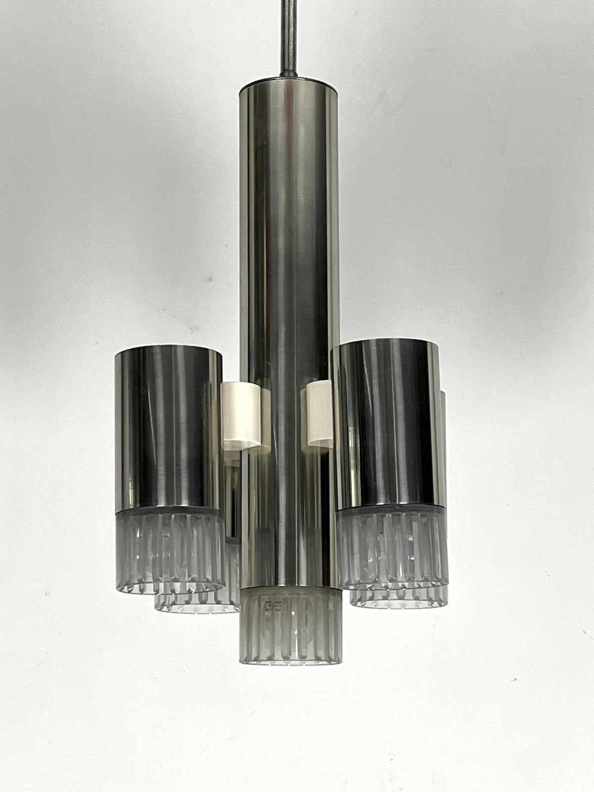 Sciolari Geometric Chrome And Plexiglass 5 Lights Chandelier. Italy 1970s photo furniture