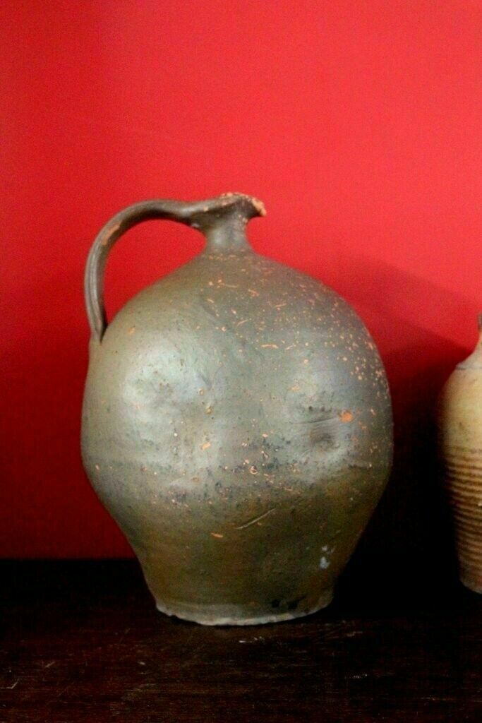 Large Antique French Handcrafted Terracotta Limousin Oil Water Jug photo for sale