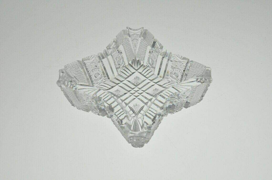 photo for sale Collection Of 7 Cut To Clear Glass Items  Cut Glass  Cut Glass Vase  Cut Glass Ashtray  Cut Glass Bowl  Czech Cut To Clear Glass