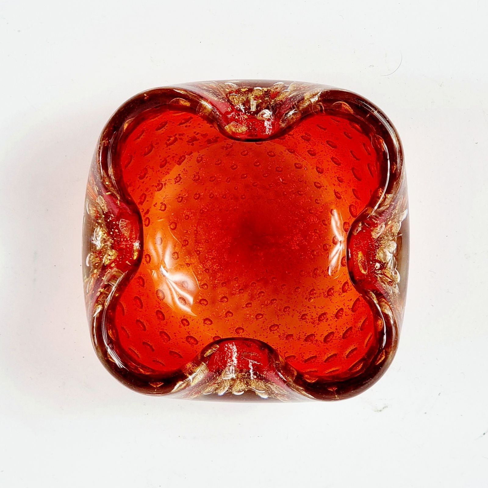 Murano Glass Ashtray With Gold Dust & Air Bubbles From Barovier & Toso, Italy, 1960s photo vinterior