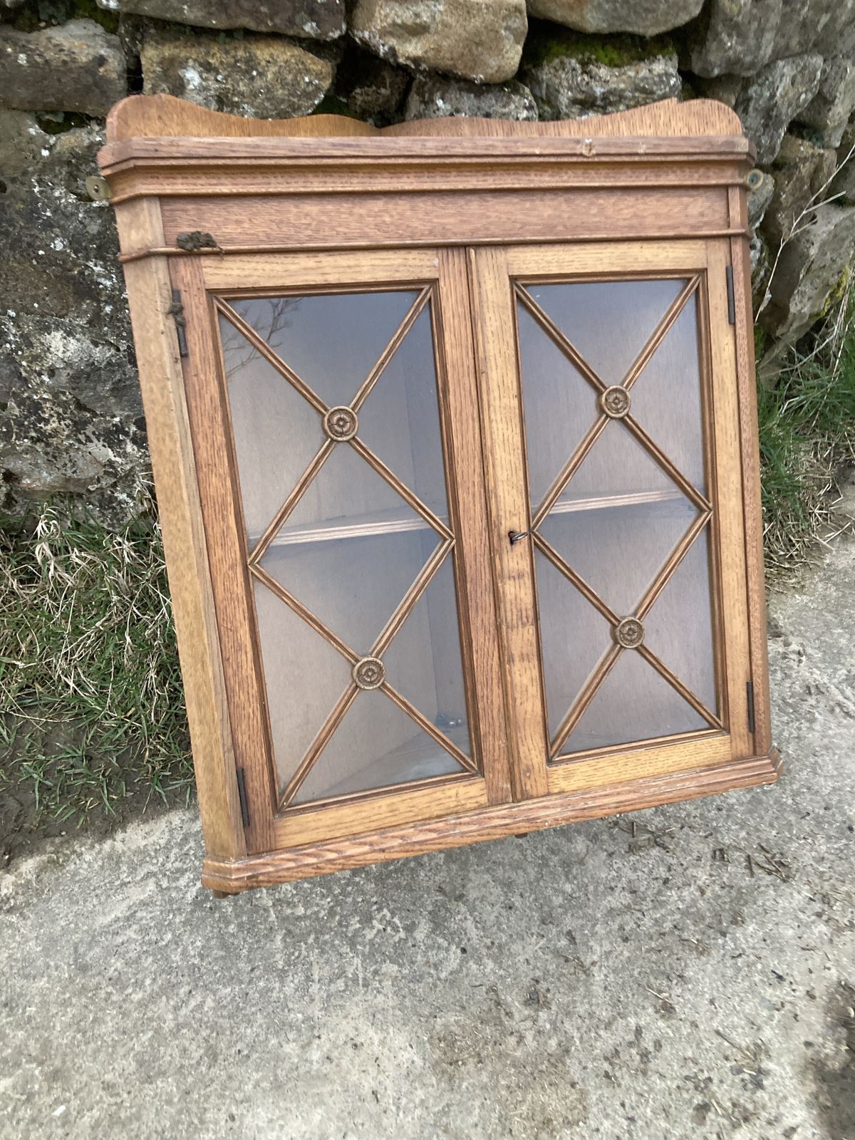 photo furniture Gillows Miniature Light Oak Glass Corner Cabinet