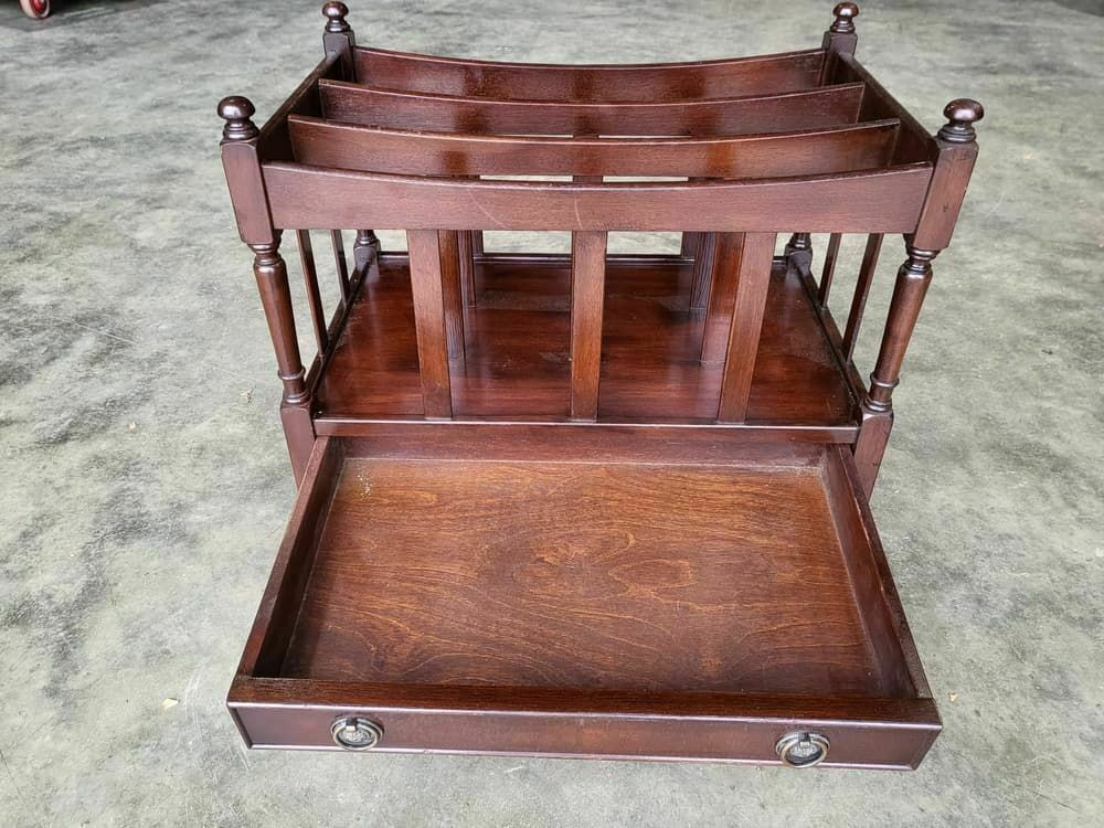 Antique Repro Mahogany Canterbury Magazine Book Rack Drawer.Castors photo Home Decor