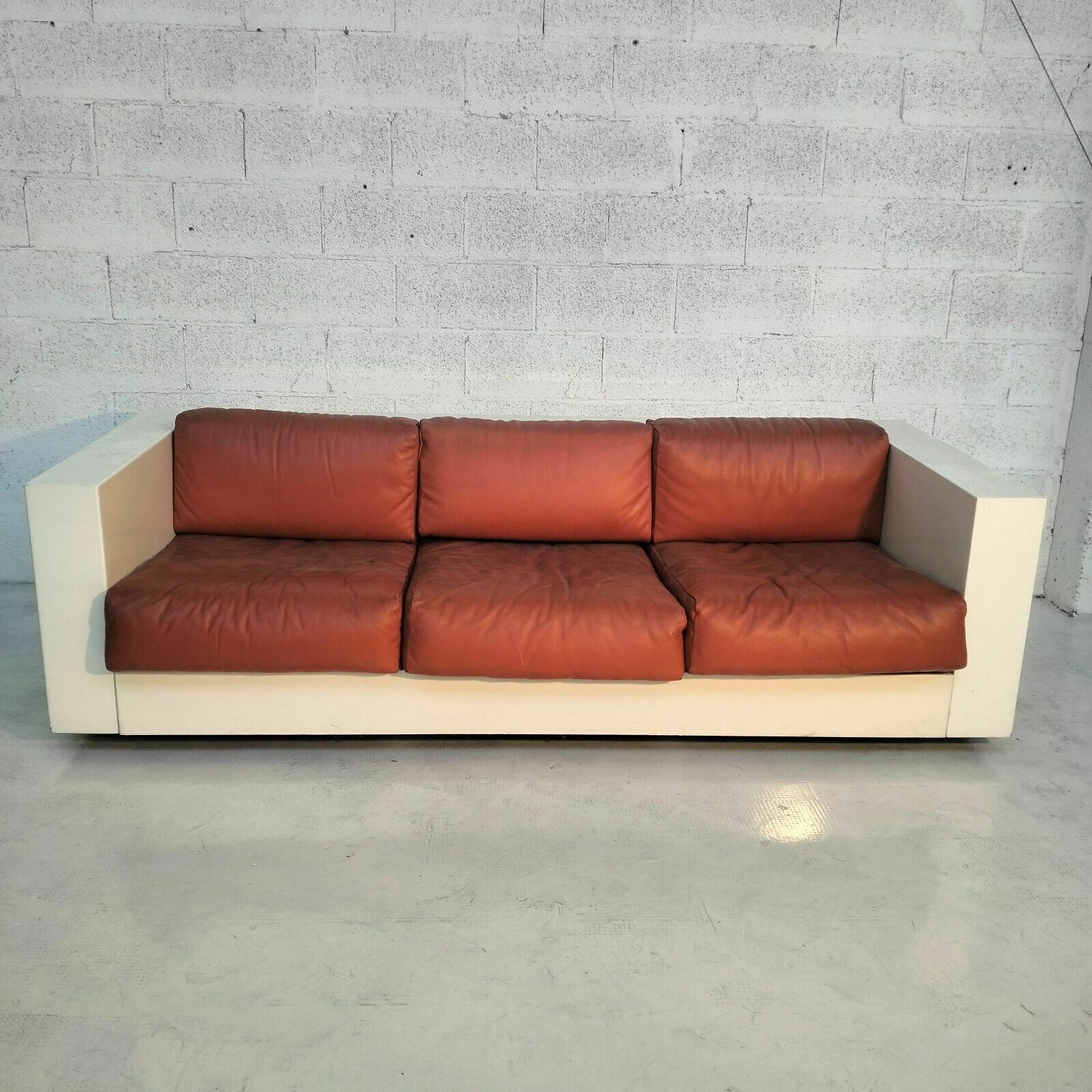 Orange “Saratoga” 3 Seater Sofa By Massimo And Lella Vignelli For Poltronova 60s photo furniture