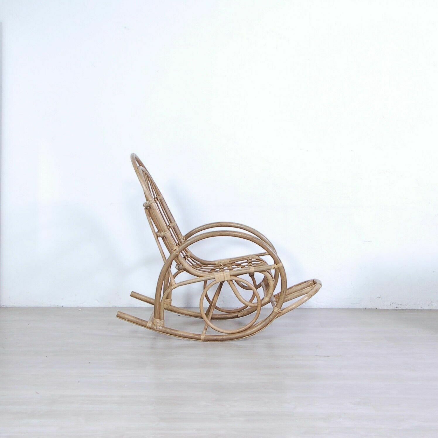 Vintage Bamboo Rocking Chair Sitting Reading Fireplace Mountain Countryside 70s photo furniture