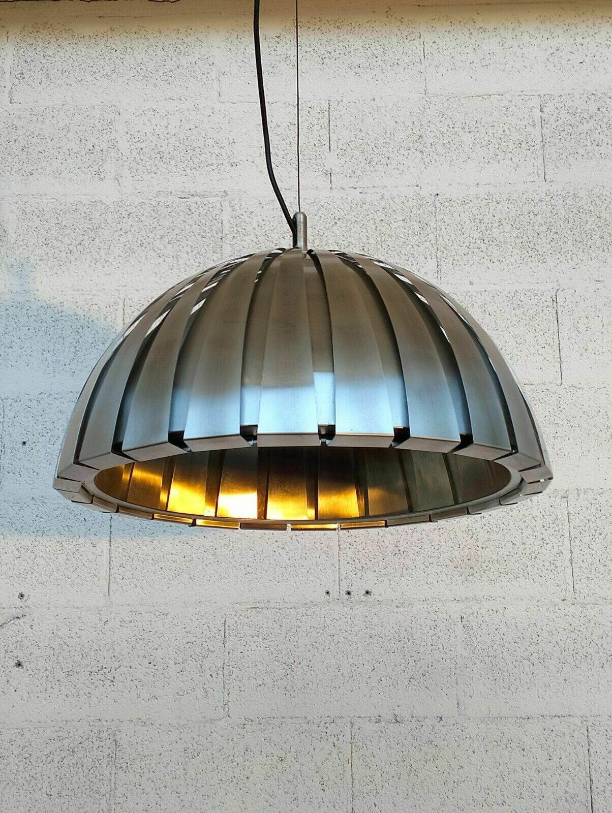 Stainless Steel Pendant Lamp Chandelier By Elio Martinelli For Martinell