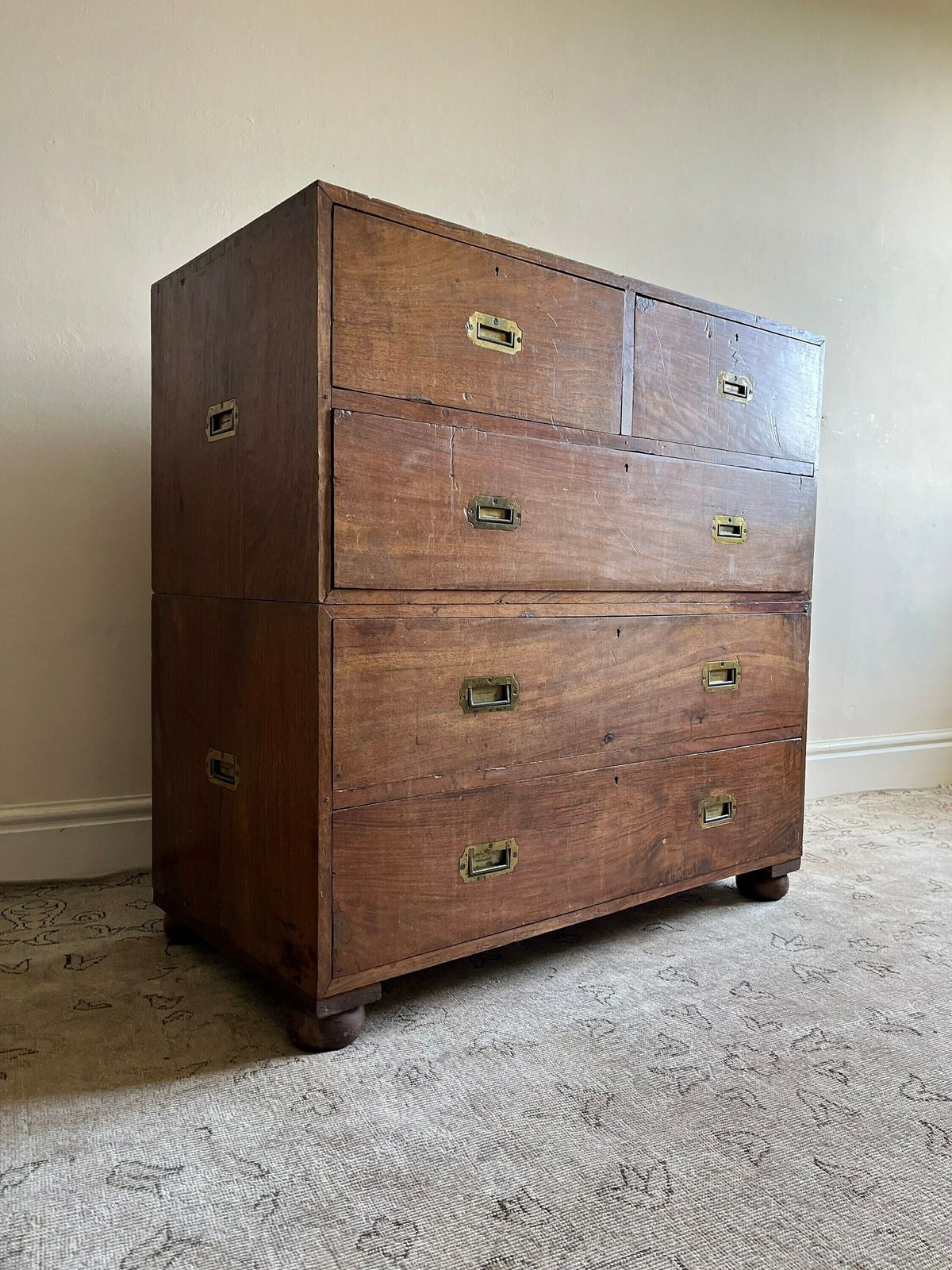 19th Century Military Campaign Chest Of Drawers In Solid Teak Wood With Brass Handles And Hardware Anglo Indian Antique Storage Armoire photo Furniture