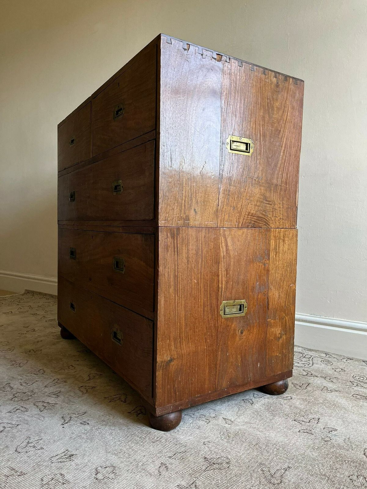19th Century Military Campaign Chest Of Drawers In Solid Teak Wood With Brass Handles And Hardware Anglo Indian Antique Storage Armoire photo vintage