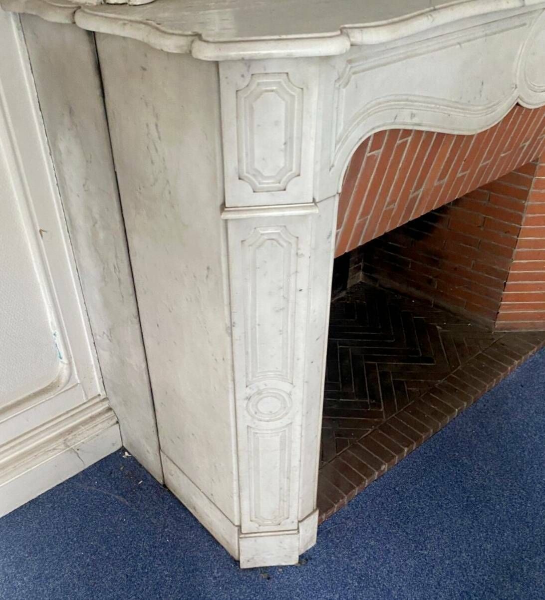 Louis XV Style Fireplace Model Pompadour White Carrara Marble 20th Century photo vintage