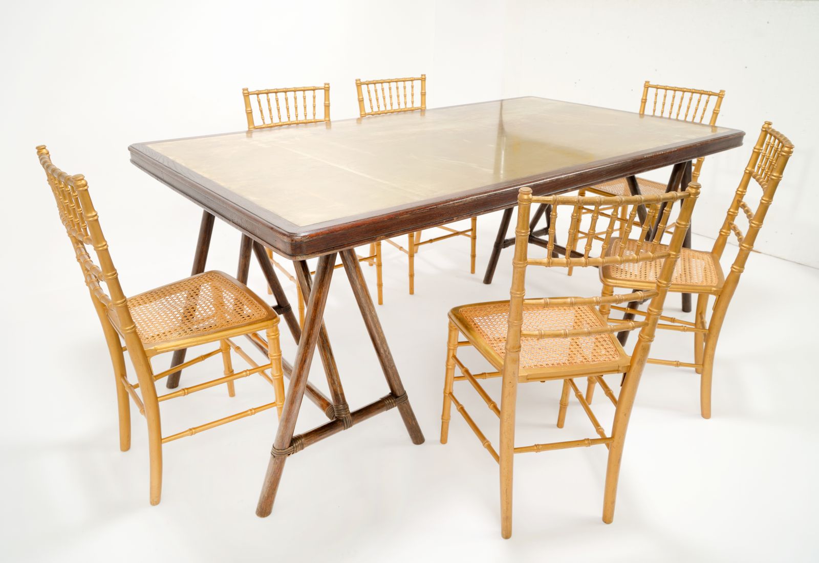 Set Of 6 Lovely Antique French Giltwood Cane Seated Dining Chairs, France Circa 1930’s photo furniture