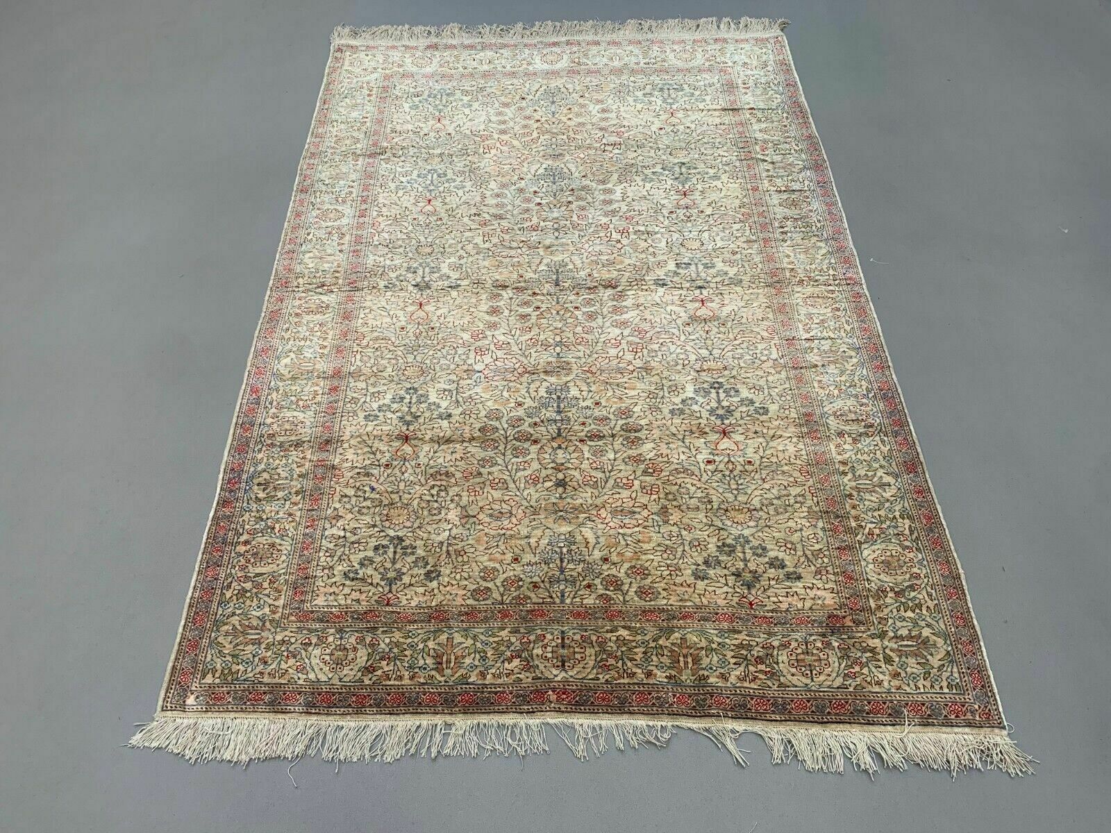 Vintage Turkish Silk Rug, 180x116 Cm, Kayseri, Pink Blue Green, Handmade photo Textiles