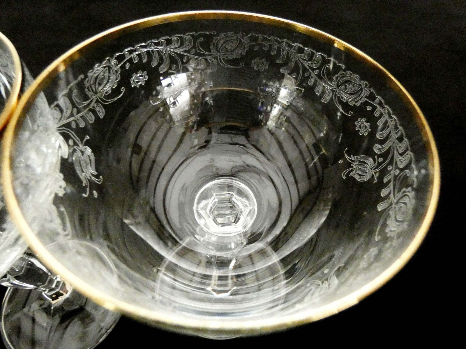 1pc. Antique Italian Champagne Coupe Etched Crystal Gold Edging Vintage Collectible Glassware Early 20th Century