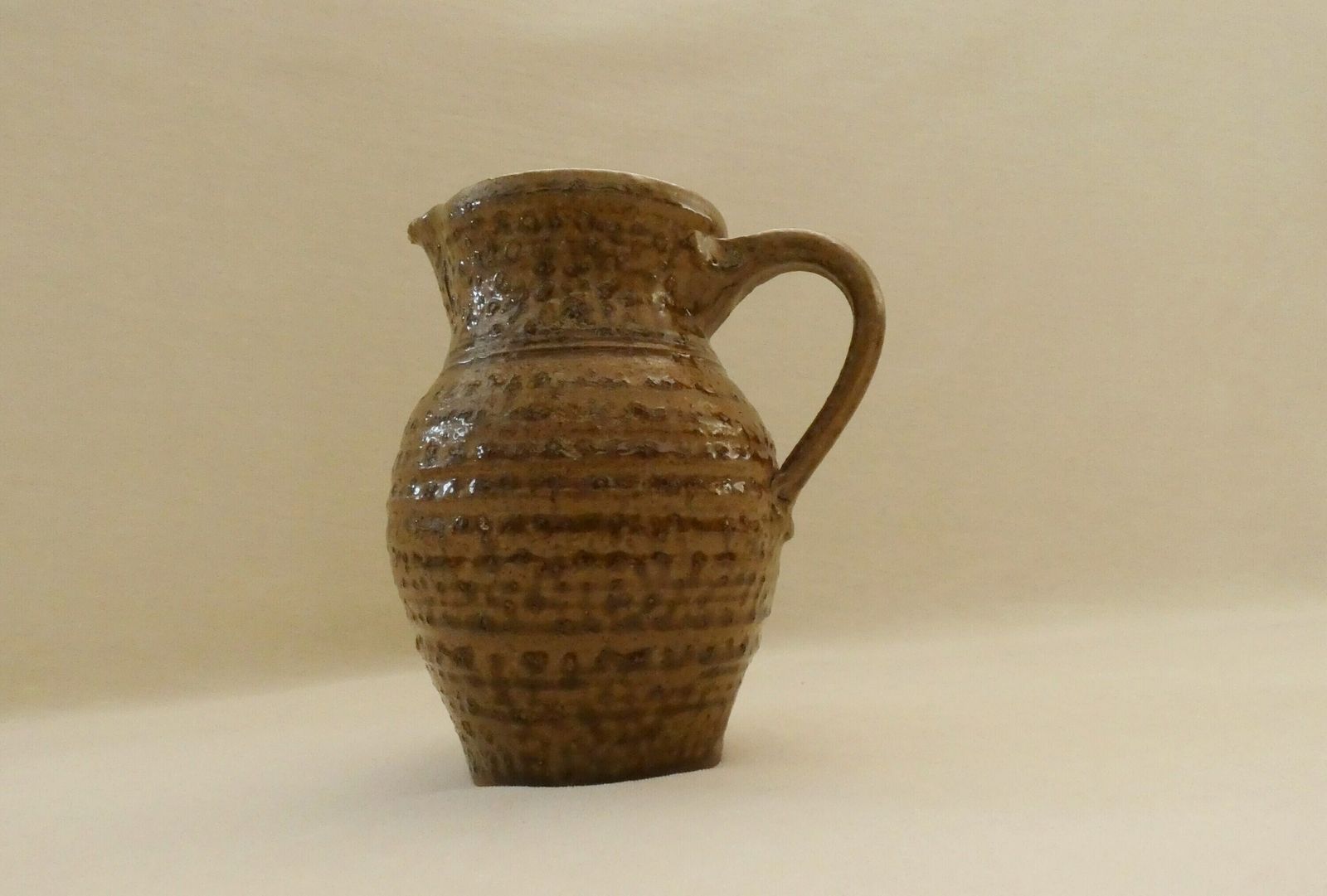 Vintage French Jug Brown Ceramic Pitcher Lava Effect Stoneware Mid Century Potery Traditional Country Utensil Holder 50s photo vintage