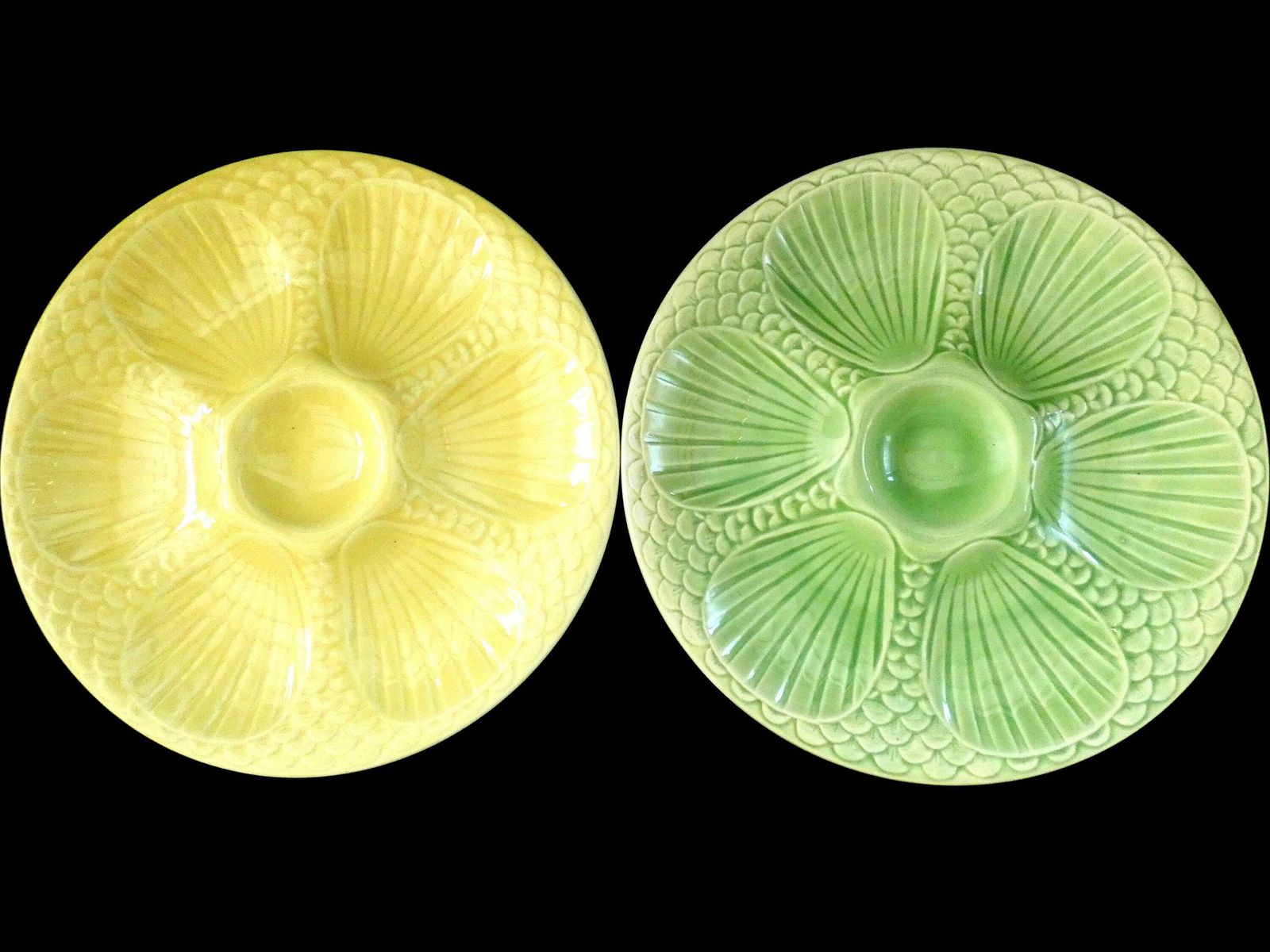 Antique Digoin Oyster Plates, Green And Yellow Majolica Oyster Platter, Faience Oyster Plates France 30s photo furniture