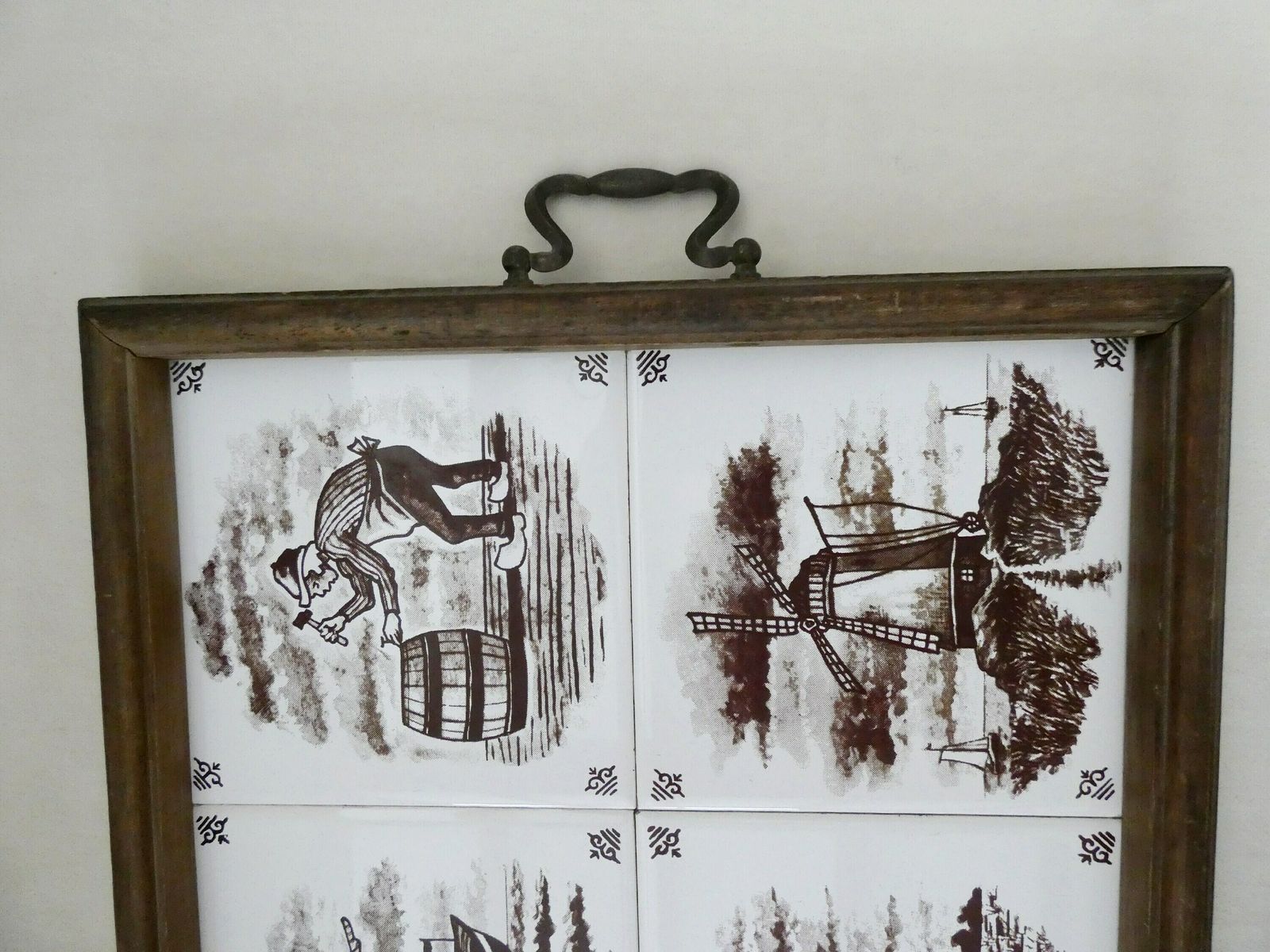 Large Vintage French Serving Tray Metal Handles Traditional Wood Tray With Ceramic Tile Old French Farmhouse Decor photo 123.0