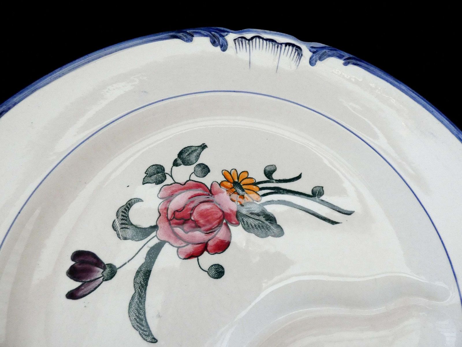 2 Antique Longchamp Terre De Fer "Velars" Asparagus Plates, Hand Painted Ironstone Asparagus Platters France 1915 photo vinterior