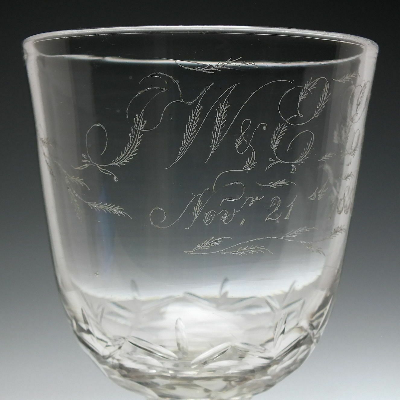 Large 18th Century Facet Cut Marriage Glass Goblet C1780 photo for sale