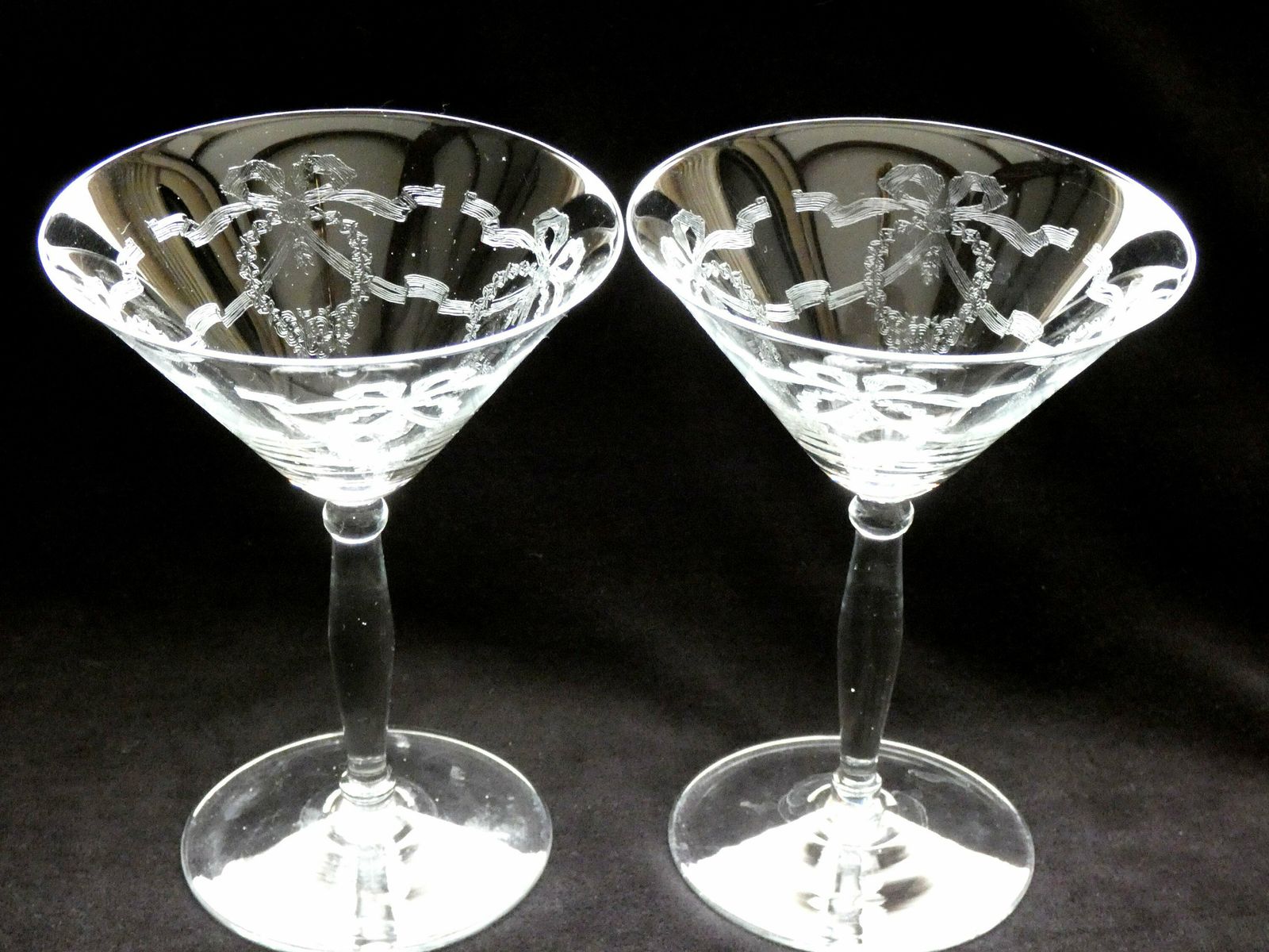 2 Vintage 1950s Italian Champagne Glasses Etched Crystal Martini Cocktail Glasses Collectible Glassware photo buy