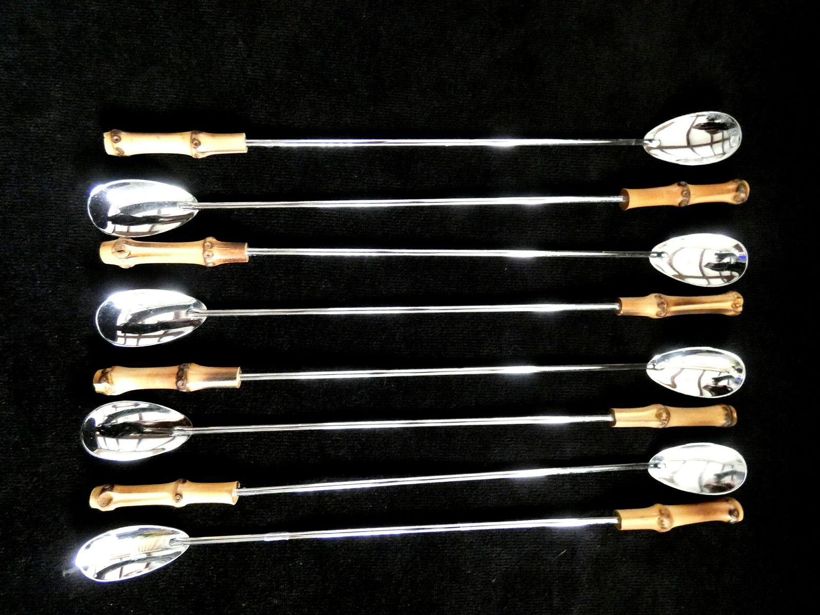 Franse Cocktaillepels Met Bamboesteel – Set Van 8 | Lange Steel | Mid Century Barware photo 80.0