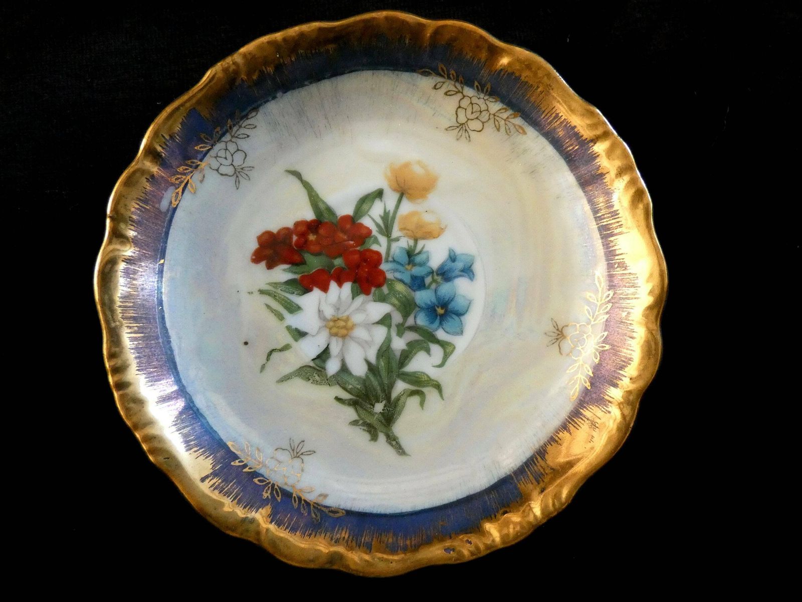 photo furniture 6 Antique French Coffee Cups Demitasse Porcelain Cups And Saucers Gold Edging Blue Red Yellow Flowers 1920s