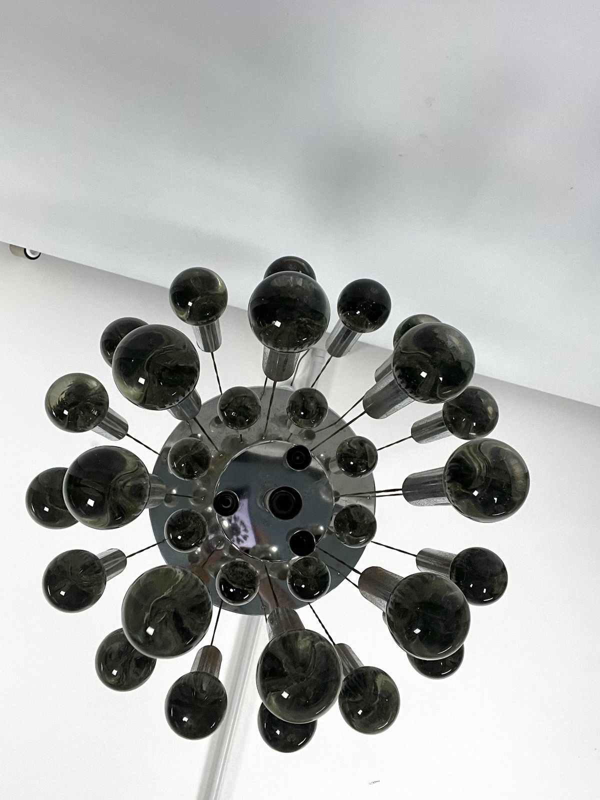 photo for sale Mid  Century Glass And Chrome Chandelier By Sciolari. Italy 1960s