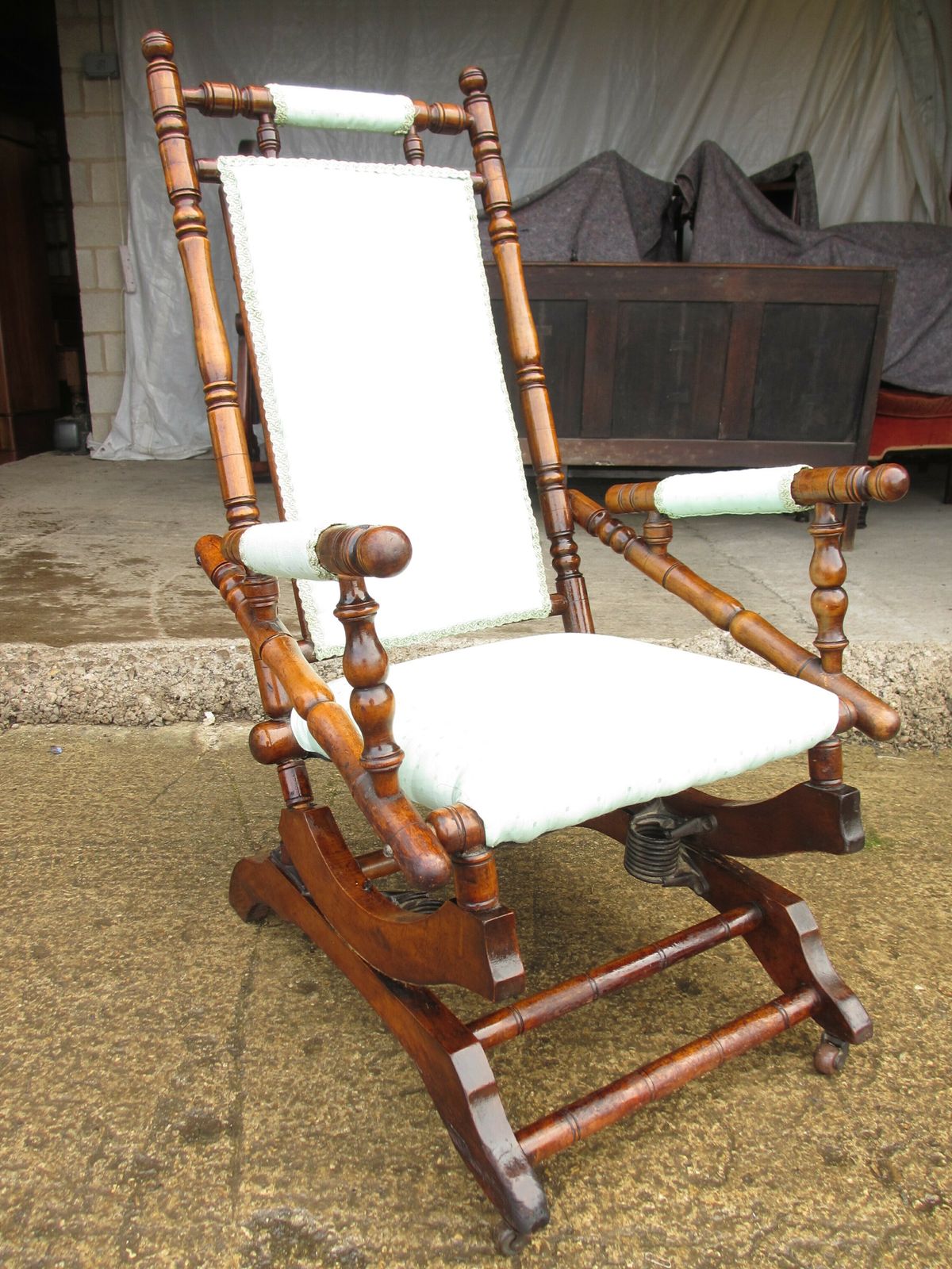 19th Century Beechwood And Upholstered American Rocking Chair