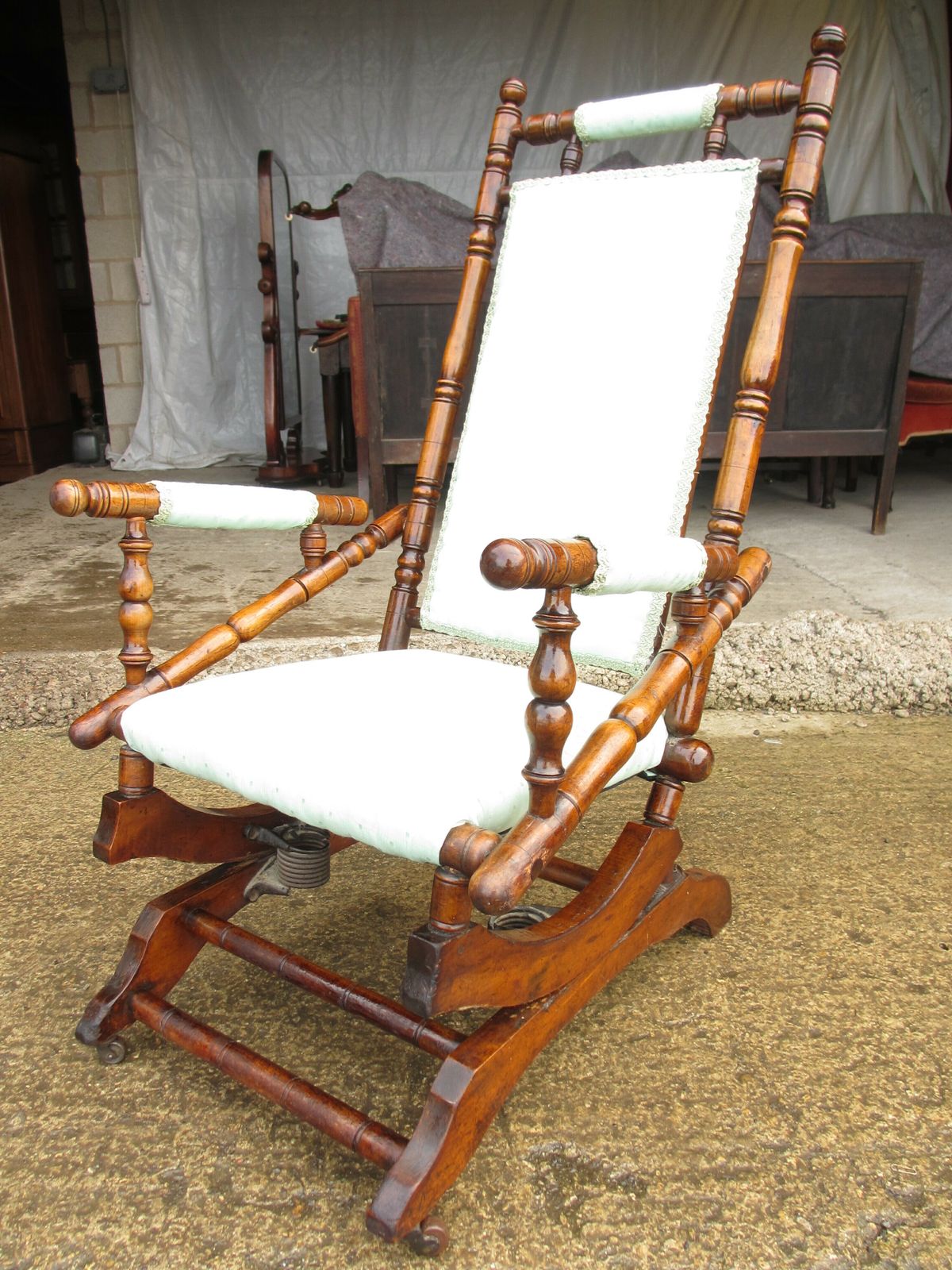 19th Century Beechwood And Upholstered American Rocking Chair photo 325.0