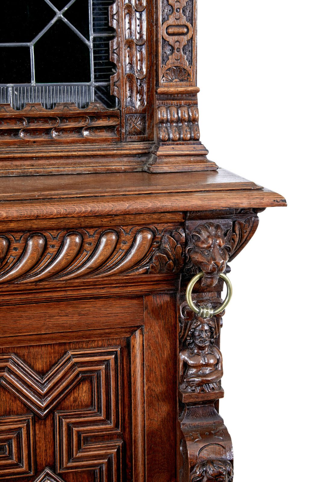 19th Century Flemish Oak And Stain Glass Cabinet photo Furniture