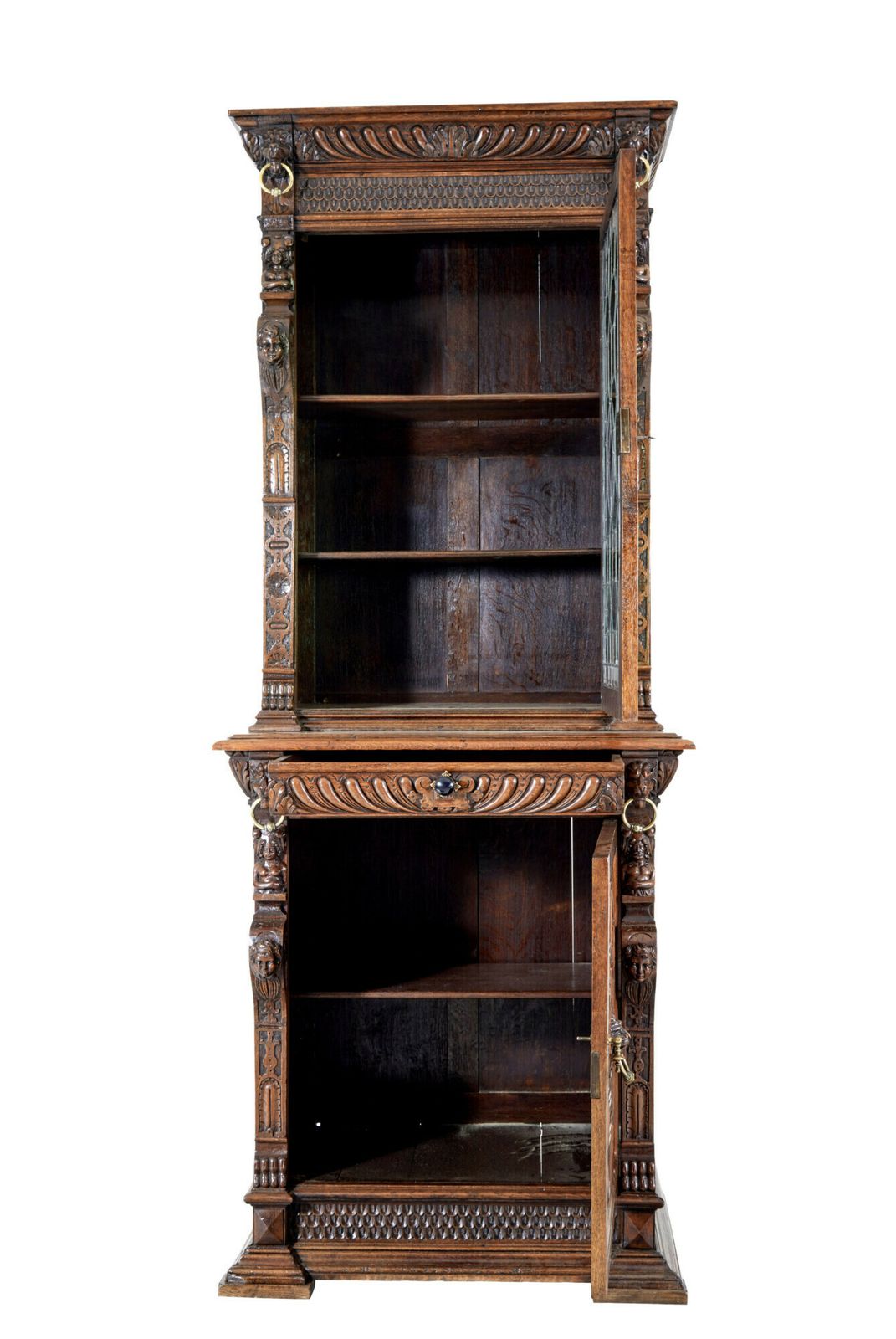 19th Century Flemish Oak And Stain Glass Cabinet photo vintage