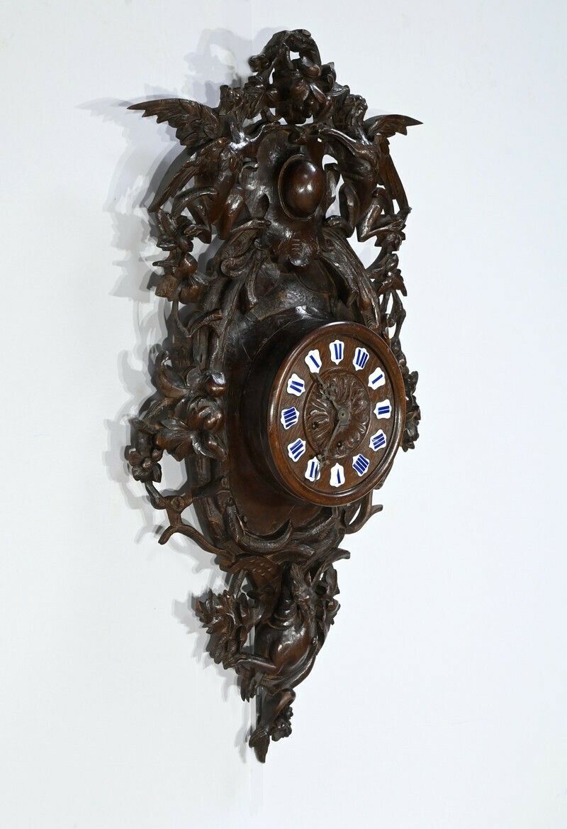 Important Oak Clock Renaissance Style Early 20th Century photo for sale