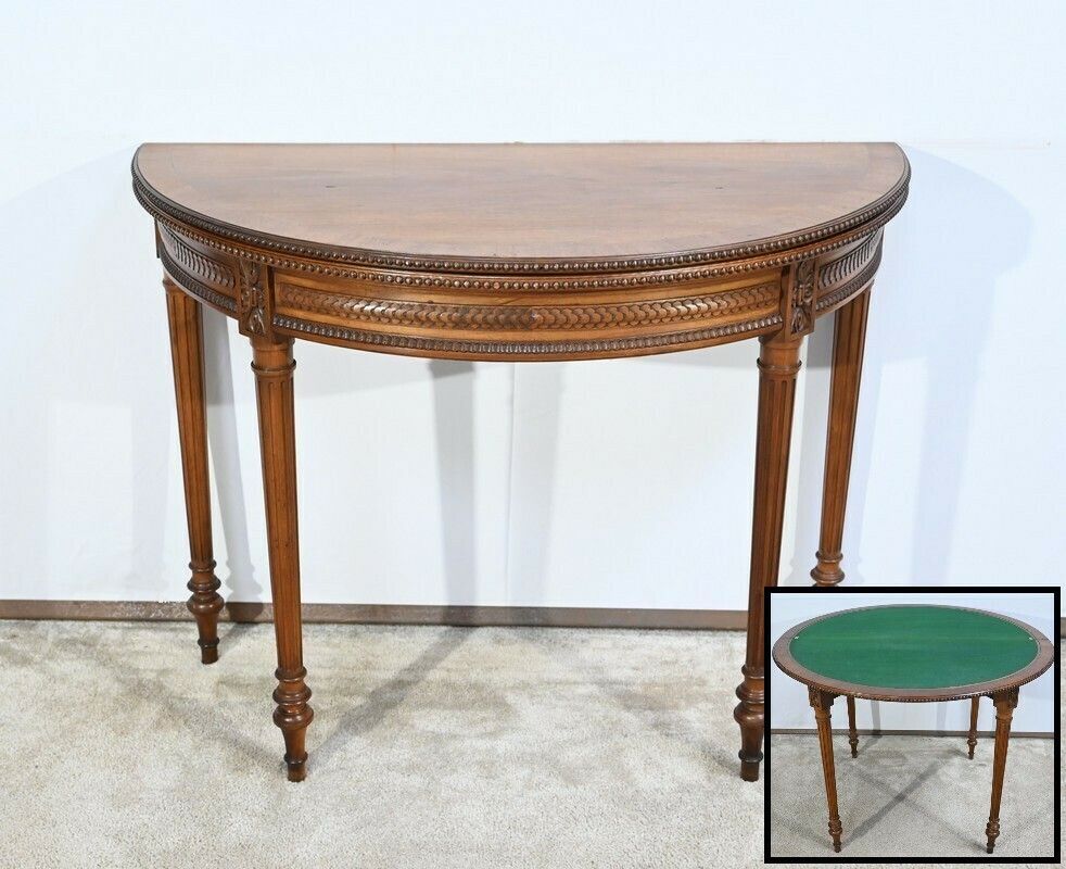 Half Moon Walnut Table Louis XVI Style Late 19th Century