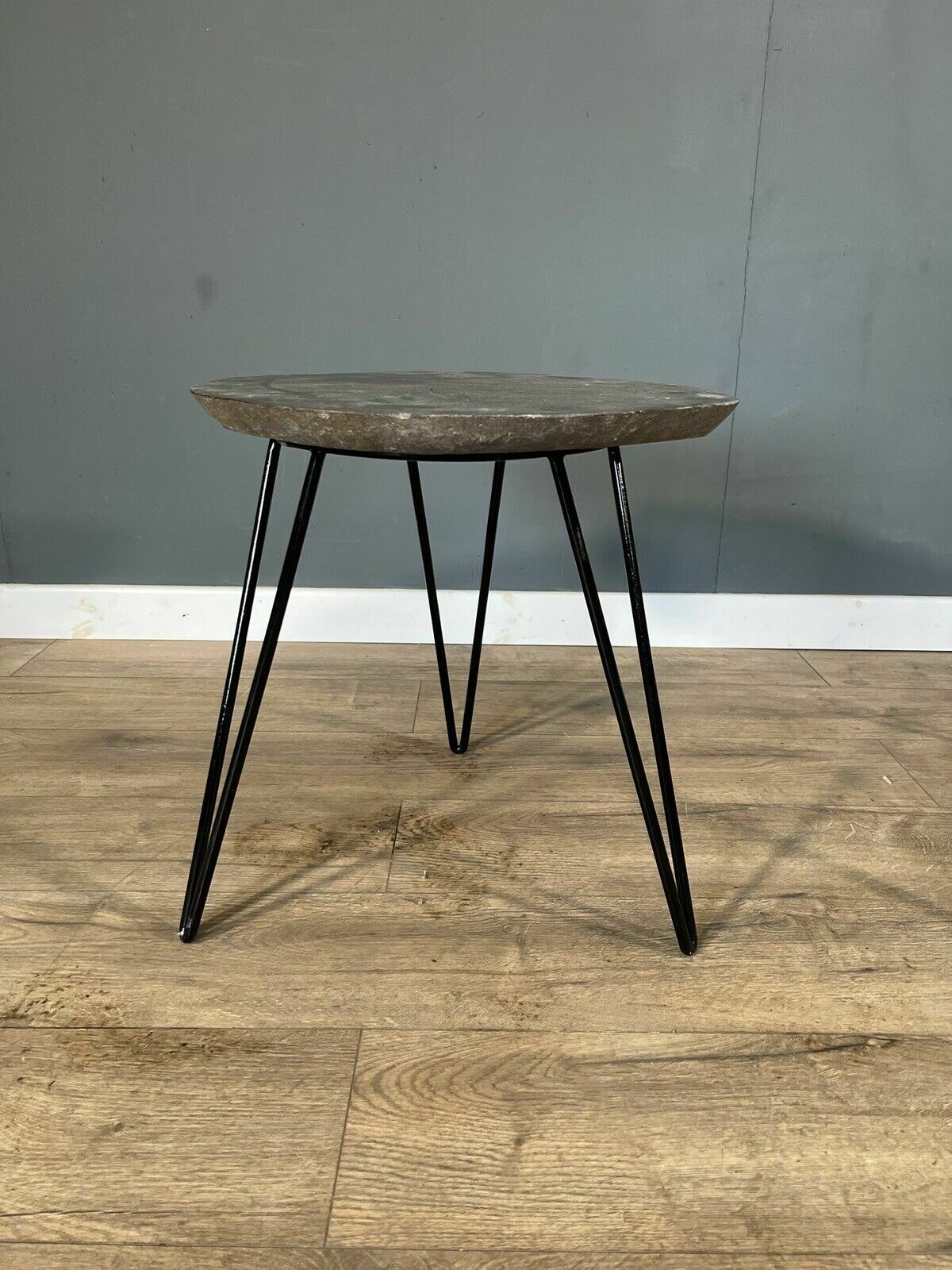 Pair Of Modern Stone Side Tables On Hairpin Legs photo 395.0