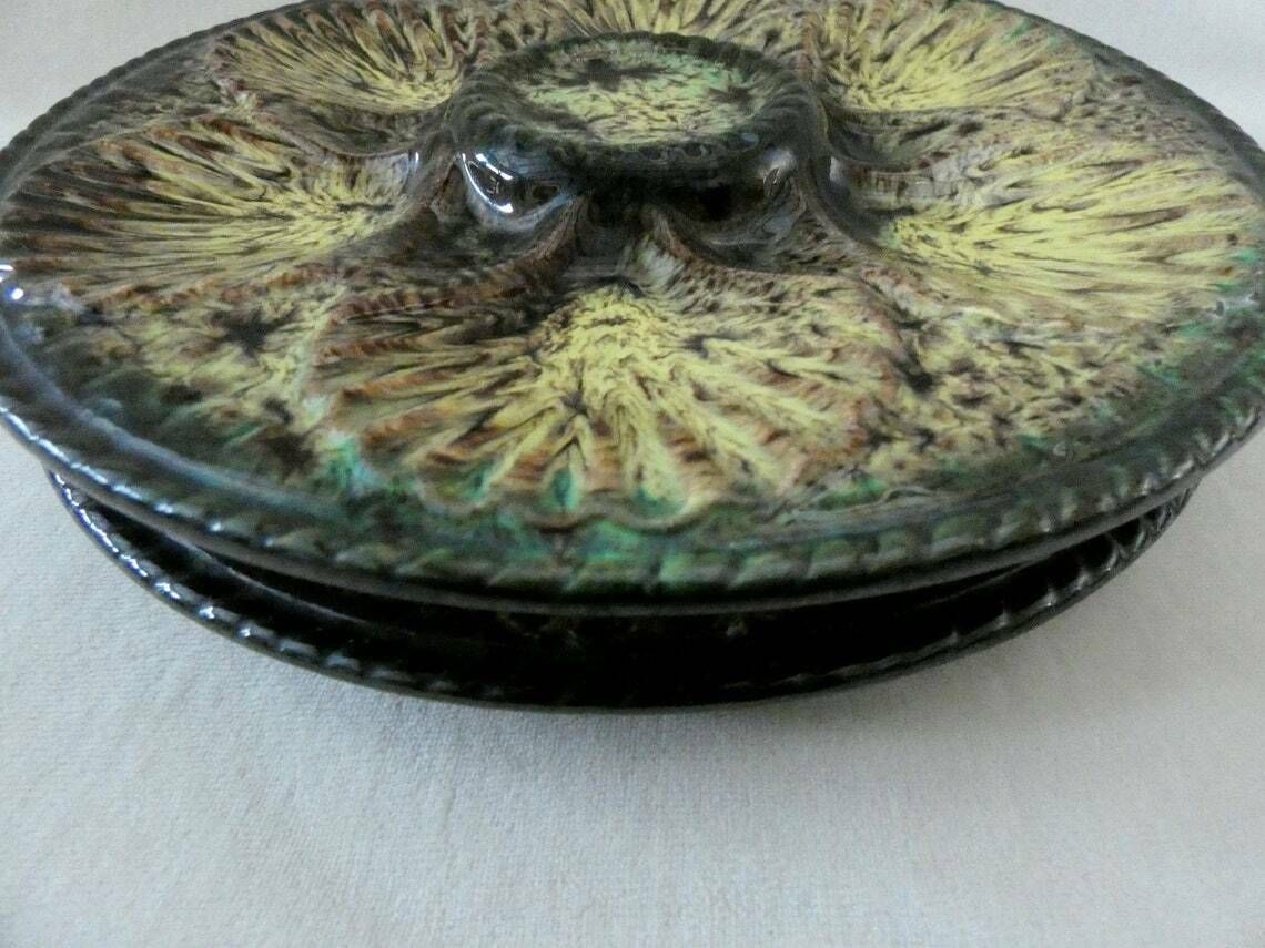 1 Rare Marius Giuge Oyster Plate, Vintage Majolica Oyster Platter Vallauris Pottery France 50s photo buy