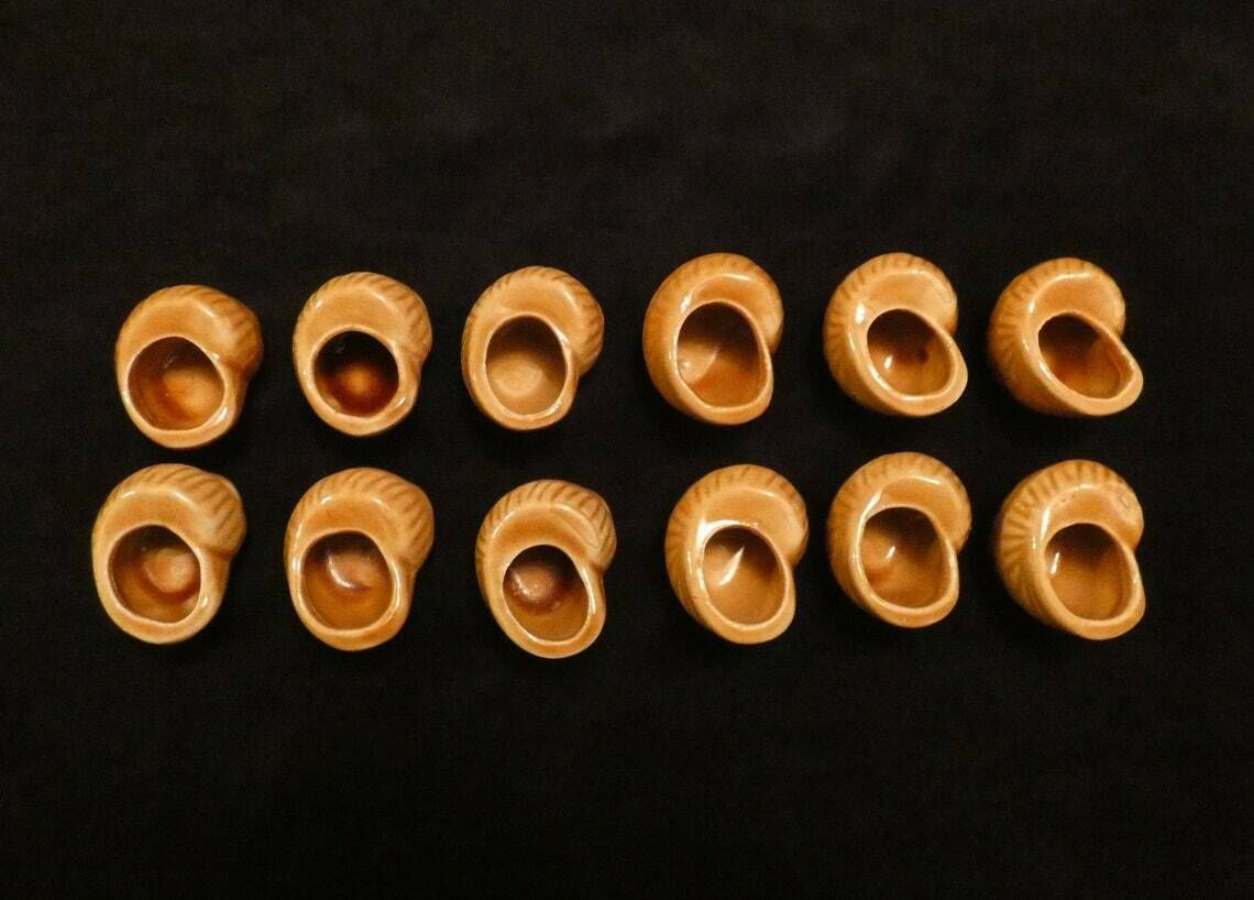 Vintage French Ceramic Snail Shells Vintage Baking Dishes Brown Glazed Snail Pots French Pottery Escargots Shells photo furniture